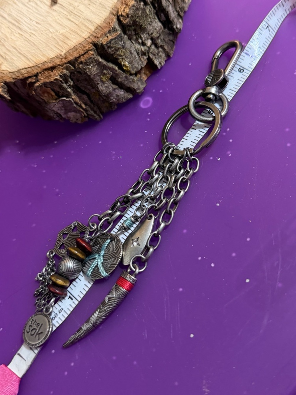 The Sak Boho Silver Multi-Charm Keychain Bag Tag Fob - Picture 5 of 5